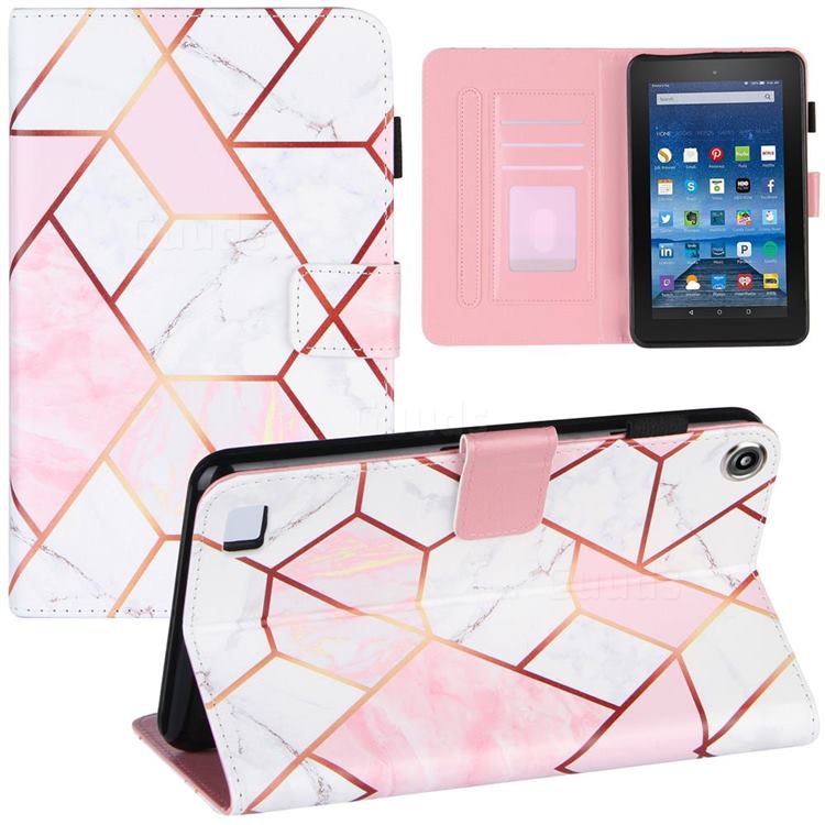 Pink White Stitching Color Marble Leather Flip Cover for Amazon Fire 7(2015)
