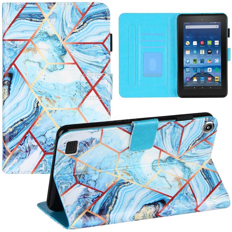 Lake Blue Stitching Color Marble Leather Flip Cover for Amazon Fire 7(2015)