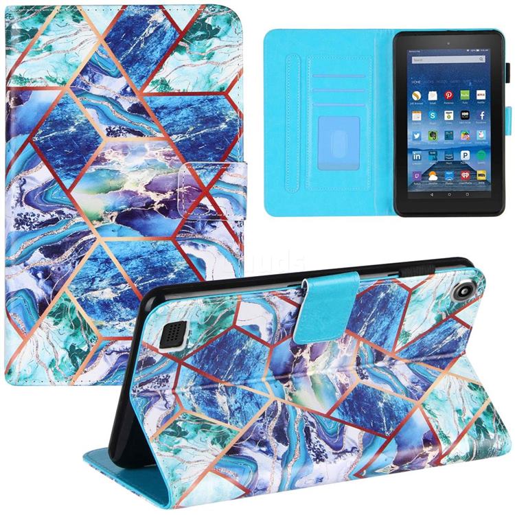 Green and Blue Stitching Color Marble Leather Flip Cover for Amazon Fire 7(2015)