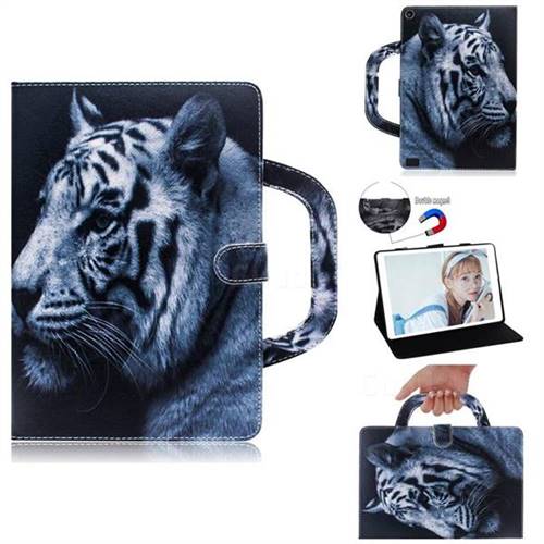 White Tiger Handbag Tablet Leather Wallet Flip Cover for Amazon Fire 7 (2019)
