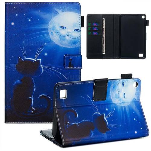 Cat and Moon Matte Leather Wallet Tablet Case for Amazon Fire 7 (2019)