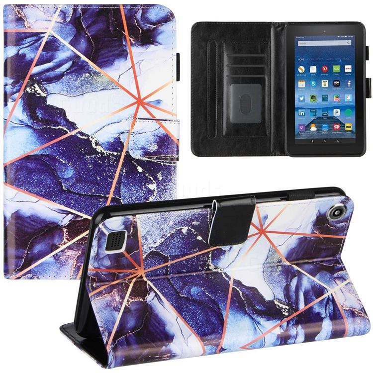 Starry Blue Stitching Color Marble Leather Flip Cover for Amazon Fire 7 (2019)