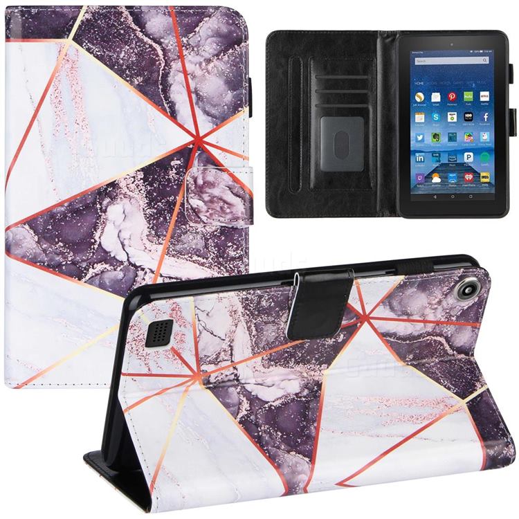 Black and White Stitching Color Marble Leather Flip Cover for Amazon Fire 7 (2019)