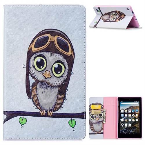 Owl Pilots Folio Stand Leather Wallet Case for Amazon Fire 7 (2017)