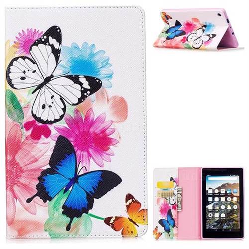 Vivid Flying Butterflies Folio Stand Leather Wallet Case for Amazon Fire 7 (2017)