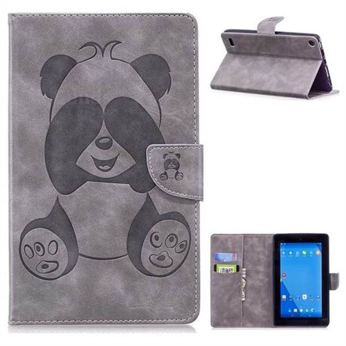 Lovely Panda Embossing 3D Leather Flip Cover for Amazon Fire 7 (2017) - Gray