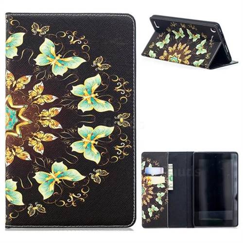 Circle Butterflies Folio Stand Tablet Leather Wallet Case for Amazon Fire 7 (2017)