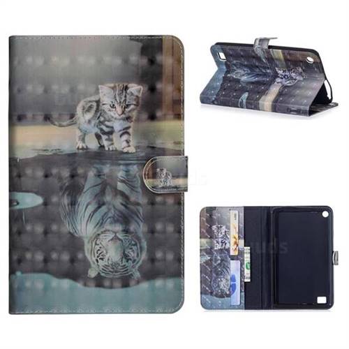 Tiger and Cat 3D Painted Leather Tablet Wallet Case for Amazon Fire 7 (2017)