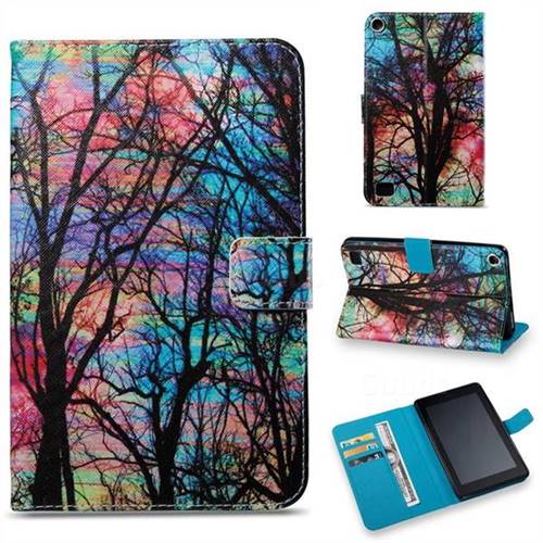 Color Tree Folio Stand Leather Wallet Case for Amazon Fire 7 (2017)