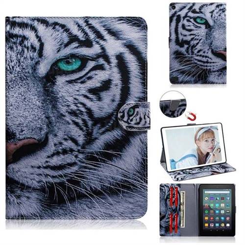 White Tiger Painting Tablet Leather Wallet Flip Cover for Amazon Fire 7 (2017)