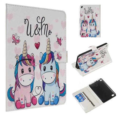 Couple Unicorn Smooth Leather Tablet Wallet Case for Amazon Fire 7 (2017)