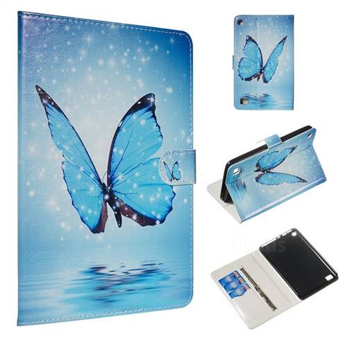 Blue Butterfly Smooth Leather Tablet Wallet Case for Amazon Fire 7 (2017)
