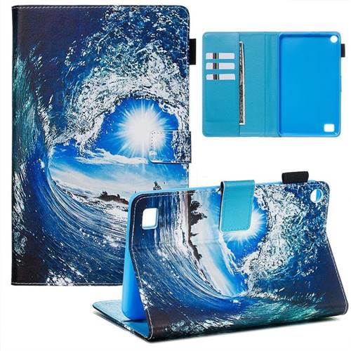 Waves and Sun Matte Leather Wallet Tablet Case for Amazon Fire 7 (2017)