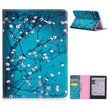 Blue Plum flower Folio Stand Leather Wallet Case for Amazon Kindle (8th Generation, 2016)