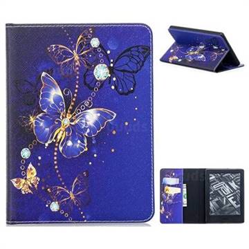 Gold and Blue Butterfly Folio Stand Tablet Leather Wallet Case for Amazon Kindle (8th Generation, 2016)