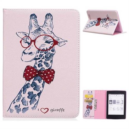 Glasses Giraffe Folio Stand Leather Wallet Case for Amazon Kindle Paperwhite 1 2 3