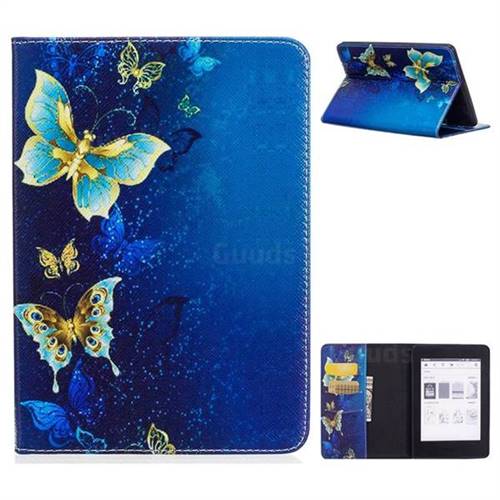 Golden Shining Butterfly Folio Stand Leather Wallet Case for Amazon Kindle Paperwhite 1 2 3