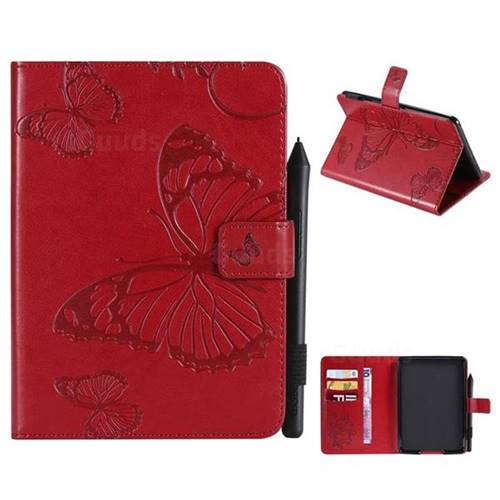 Embossing 3D Butterfly Leather Wallet Case for Amazon Kindle Paperwhite 1 2 3 - Red