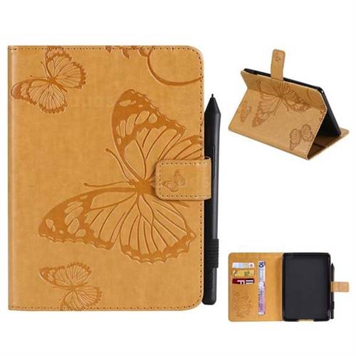 Embossing 3D Butterfly Leather Wallet Case for Amazon Kindle Paperwhite 1 2 3 - Yellow