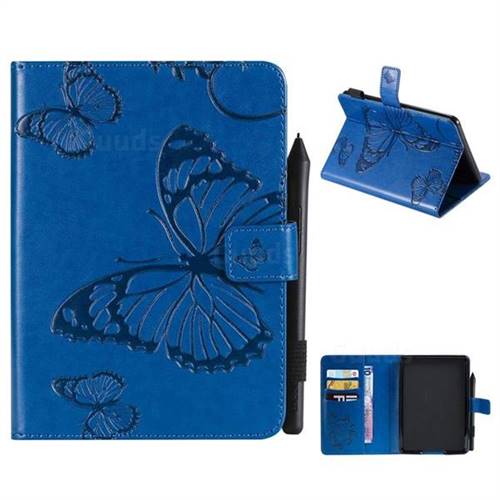 Embossing 3D Butterfly Leather Wallet Case for Amazon Kindle Paperwhite 1 2 3 - Blue
