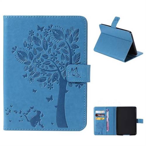 Embossing Butterfly Tree Leather Flip Cover for Amazon Kindle Paperwhite 1 2 3 - Blue