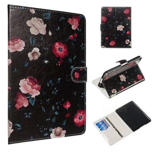 Black Flower Smooth Leather Tablet Wallet Case for Amazon Kindle Paperwhite 1 2 3