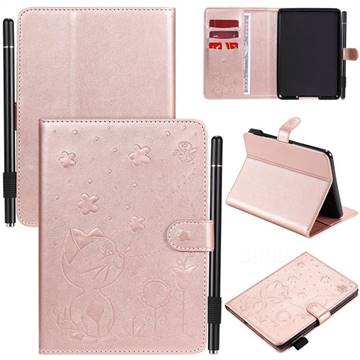 Embossing Bee and Cat Leather Flip Cover for Amazon Kindle Paperwhite 1 2 3 - Rose Gold