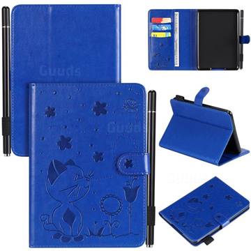 Embossing Bee and Cat Leather Flip Cover for Amazon Kindle Paperwhite 1 2 3 - Blue