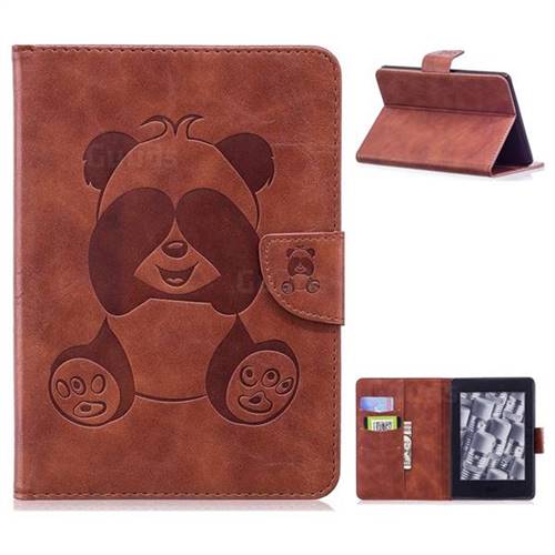 Lovely Panda Embossing 3D Leather Flip Cover for Amazon Kindle Paperwhite (2018) - Brown
