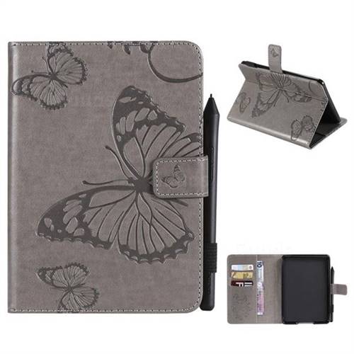 Embossing 3D Butterfly Leather Wallet Case for Amazon Kindle Paperwhite (2018) - Gray