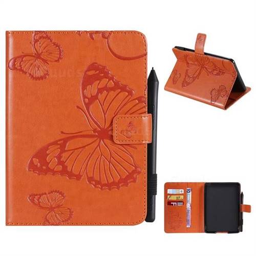 Embossing 3D Butterfly Leather Wallet Case for Amazon Kindle Paperwhite (2018) - Orange