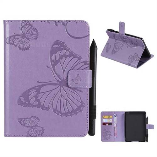 Embossing 3D Butterfly Leather Wallet Case for Amazon Kindle Paperwhite (2018) - Purple