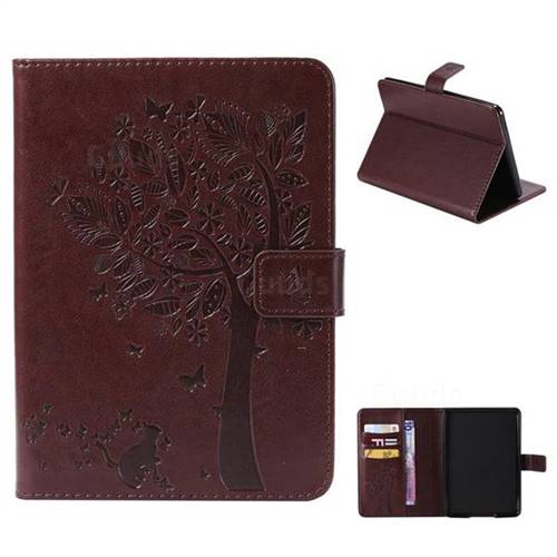 Embossing Butterfly Tree Leather Flip Cover for Amazon Kindle Paperwhite (2018) - Brown