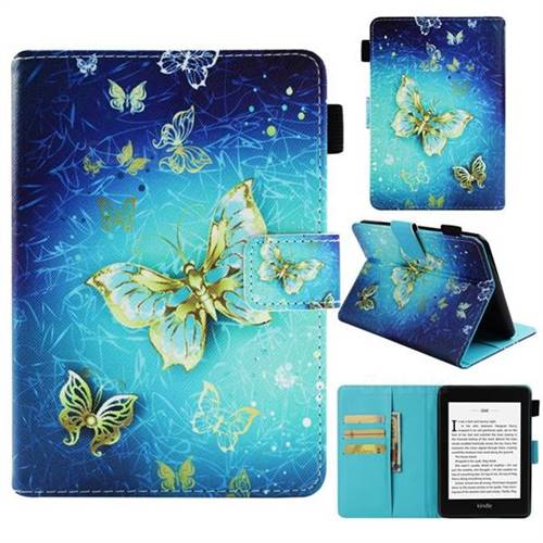 Gold Butterfly Folio Stand Leather Wallet Case for Amazon Kindle Paperwhite (2018)