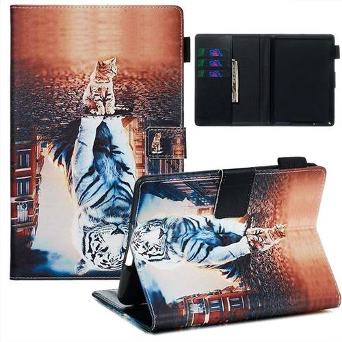 Cat and Tiger Matte Leather Wallet Tablet Case for Amazon Kindle Paperwhite (2018)