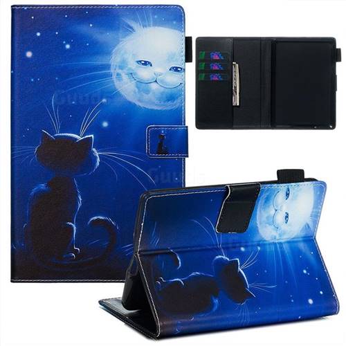Cat and Moon Matte Leather Wallet Tablet Case for Amazon Kindle Paperwhite (2018)