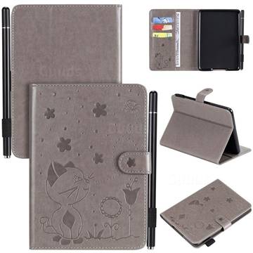 Embossing Bee and Cat Leather Flip Cover for Amazon Kindle Paperwhite (2018) - Gray
