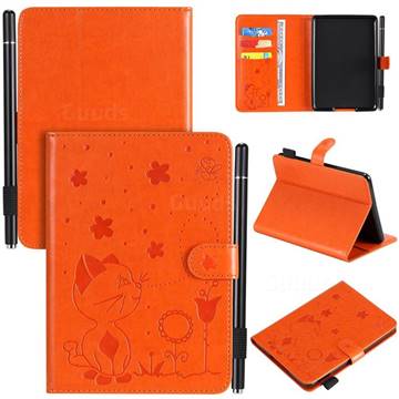 Embossing Bee and Cat Leather Flip Cover for Amazon Kindle Paperwhite (2018) - Orange