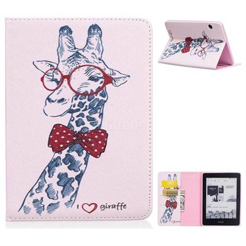 Glasses Giraffe Folio Stand Leather Wallet Case for Amazon Kindle Voyage