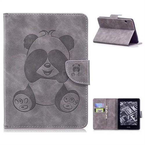 Lovely Panda Embossing 3D Leather Flip Cover for Amazon Kindle Voyage - Gray