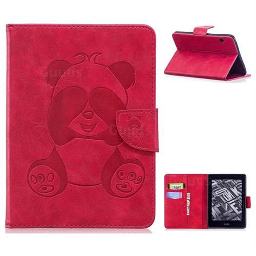 Lovely Panda Embossing 3D Leather Flip Cover for Amazon Kindle Voyage - Rose