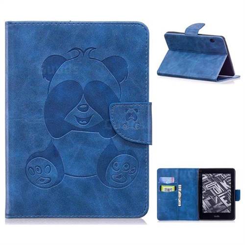 Lovely Panda Embossing 3D Leather Flip Cover for Amazon Kindle Voyage - Blue