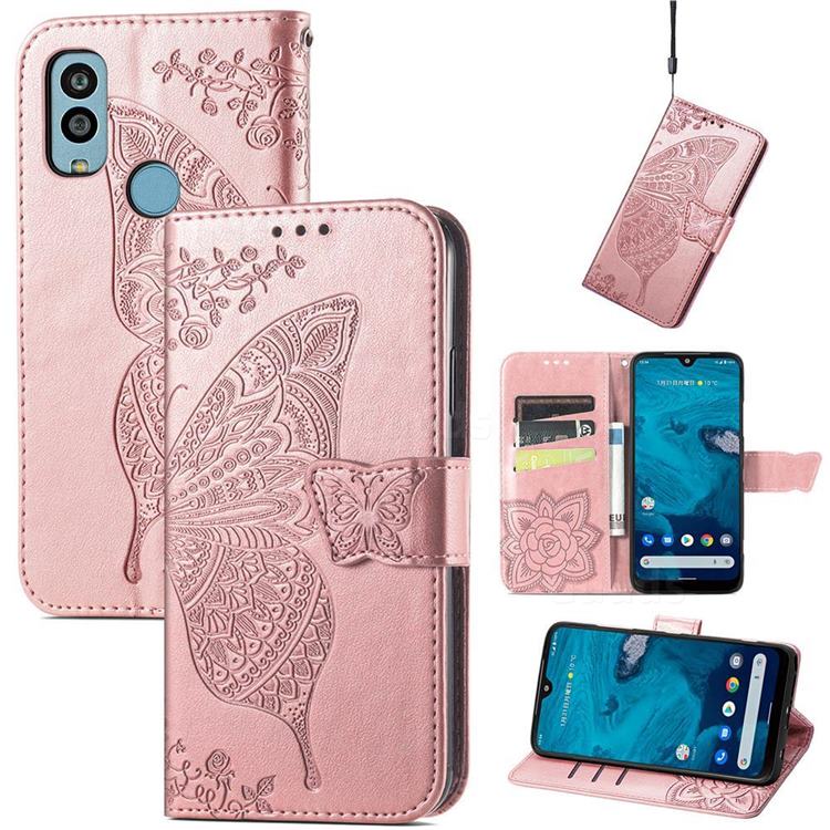 Embossing Mandala Flower Butterfly Leather Wallet Case for Kyocera Android One S10 - Rose Gold