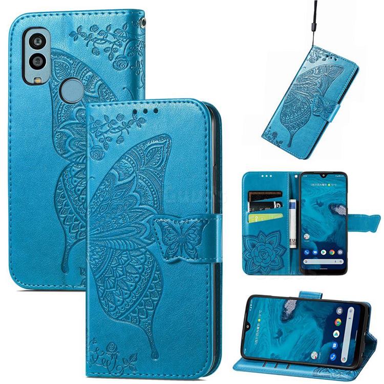 Embossing Mandala Flower Butterfly Leather Wallet Case for Kyocera Android One S10 - Blue