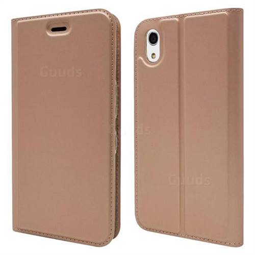 Ultra Slim Card Magnetic Automatic Suction Leather Wallet Case for Android One S4 - Rose Gold