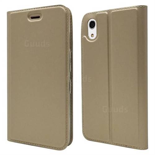 Ultra Slim Card Magnetic Automatic Suction Leather Wallet Case for Android One S4 - Champagne