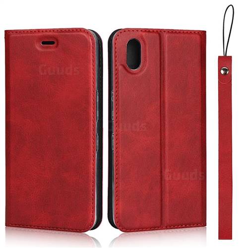 Calf Pattern Magnetic Automatic Suction Leather Wallet Case for Android One S4 - Red
