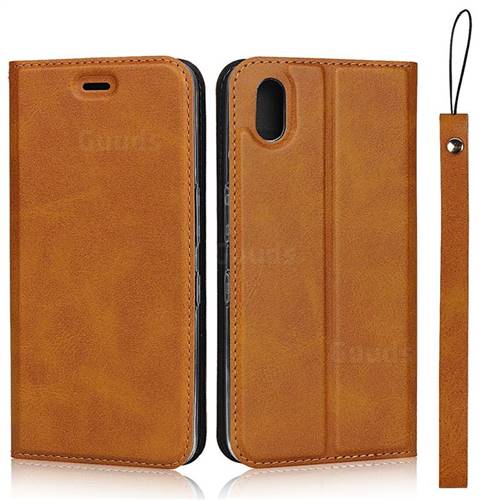 Calf Pattern Magnetic Automatic Suction Leather Wallet Case for Android One S4 - Brown