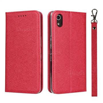 Ultra Slim Magnetic Automatic Suction Silk Lanyard Leather Flip Cover for Android One S4 - Red