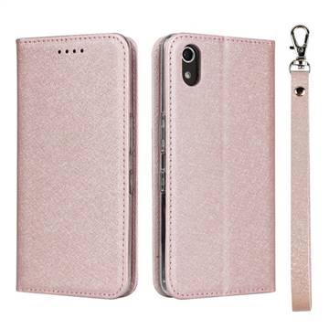 Ultra Slim Magnetic Automatic Suction Silk Lanyard Leather Flip Cover for Android One S4 - Rose Gold